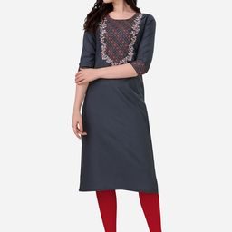 HERE&NOW Women Yoke Design Thread Work Cotton Kurta-picture-19