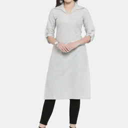 Sayesha Women Grey Solid Shirt Collar Cotton A-line Kurta-image-67