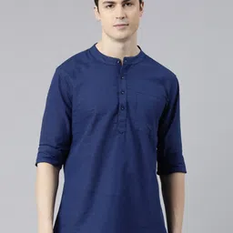 THE SOUL PATROL Band Collar Cotton Curved Short Kurta-picture-32