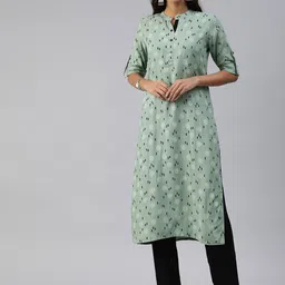 Swishchick Geometric Printed Keyhole Neck Roll-Up Sleeves Thread Work Straight Kurta-picture-14