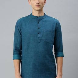 Kryptic Band Collar Pure Cotton Short Kurta-image-45