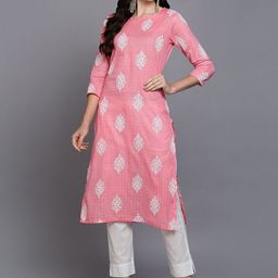 KALINI Ethnic Motifs Printed Round Neck Cotton Straight Kurta-picture-18
