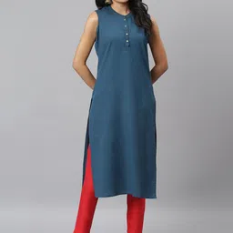 JAIPUR ATTIRE Women Blue Mandarin Collar Kurta-picture-16
