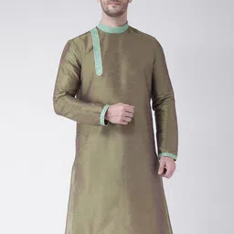 DEYANN Men Olive Green Solid Kurta-image-117