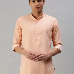 Cross Court Geometric Woven Design Mandarin Collar Cotton Straight Kurta-39