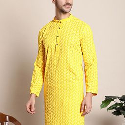Anouk Yellow Ethnic Motifs Embroidered Sequinned Pure Cotton Kurta-image-6