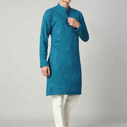 Shiv Leela Floral Chikankari Embroidered Mandarin Collar Cotton Straight Kurta-image-75