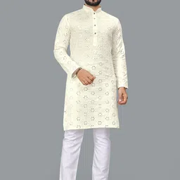 Ekasya Geometric Embroidered Mandarin Collar Long Sleeves Mirror Work Cotton Kurta-picture-31