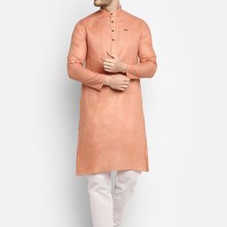 DEVOILER Men Orange Straight Cotton Kurta-image-92