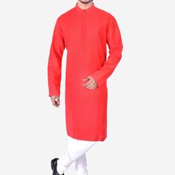 Manthan Men Red Solid Pleated Kurta-image-77