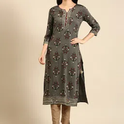 all about you Grey Ethnic Motifs Printed Gotta Patti Detailed Cotton Straight Kurta-image-15