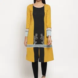 W Women Mustard Yellow & Black Colourblocked Pure Acrylic Kurta-image-93