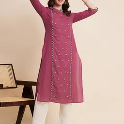 Ramas Floral Embroidered Round Neck Pure Cotton Kurta-picture-57