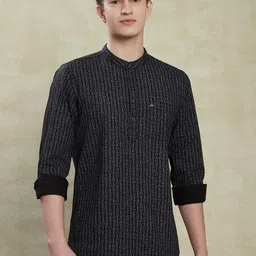 Turtle Printed Band Collar Long Sleeves Cotton Straight Kurta-image-82