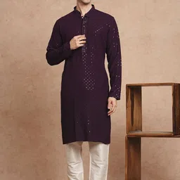 SWAGG INDIA Men Geometric Embroidered Thread Work Kurta-picture-29