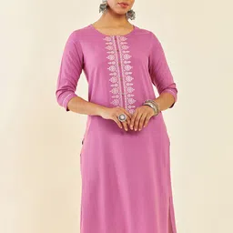 Soch Pink Ethnic Motifs Embroidered Thread Work Straight Kurta-picture-36