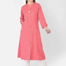 Pistaa Women Pink & White Floral Printed Cotton Kurta-46