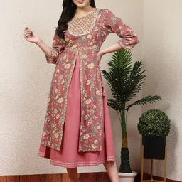 Nayam By Lakshita Floral Printed Layered Cotton A-Line Ethnic Dresses-image-27