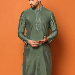 KISAH Embroidered Mandarin Collar Mirror Work Kurta-11