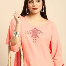 Anouk Women Peach-Coloured Quirky Embroidered Thread Work Kurta-image-7