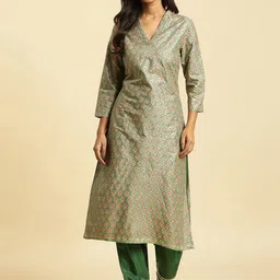 W Floral Woven Design A-Line Kurta-49