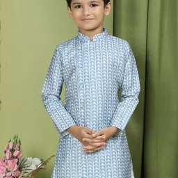 TABARD Boys Ethnic Motifs Printed Mandarin Collar Angrakha Asymmetric Cotton Kurta-50