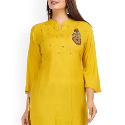 HIGHLIGHT FASHION EXPORT Ethnic Motifs Embroidered Mandarin Collar Beads & Stones Kurti-image-40