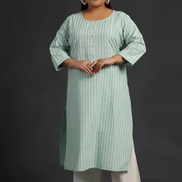 EXTRA LOVE BY LIBAS Plus Size Striped Round Neck Straight Kurta-31