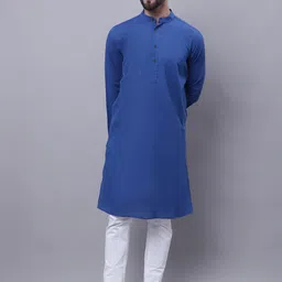 even Band Collar Long Sleeves Pure Cotton Kurta-image-45