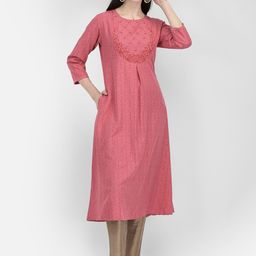 Span Yoke Design Flared Sleeves Thread Work Kurta-49