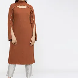 Vishudh Women Orange Flared Sleeves Thread Work Kurta-image-8