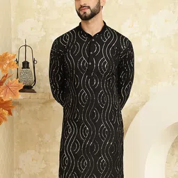 SOJANYA Embellished Mandarin Collar Straight Pure Cotton Kurta-picture-54