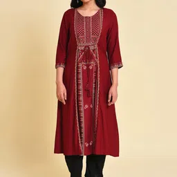 W Round Neck Ethnic Motifs Printed Sequins Straight Kurta-picture-16