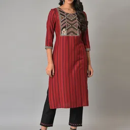 W Women Round Neck Striped Kurta-image-53