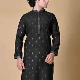 MAAHI FABS Floral Embroidered Mandarin Collar Silk Kurta-87