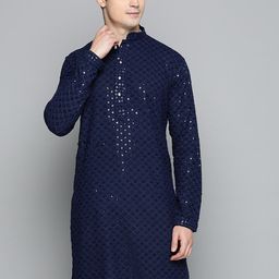 Jompers Mandarin Collar Sequined Chikankari Straight Pure Cotton Kurta-image-68
