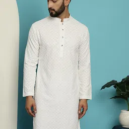 SOJANYA Geometric Embroidered Mandarin Collar Sequins Pure Cotton Kurta-picture-29