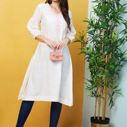 Globus Ethnic Motifs Yoke Design V-Neck Puff Sleeves Thread Work A-Line Kurta-picture-15