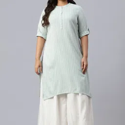 AURELIA Women Green Striped Thread Work Kurta-image-77
