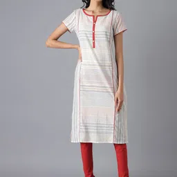 AURELIA Women White & Red Striped Pure Cotton Kurta-picture-57