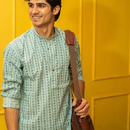 Shasak Geometric Printed Mandarin Collar Cotton Straight Kurta-image-55