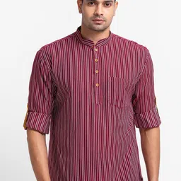 SARVAMOHAN Men Red & White Geometric Printed Kurta-picture-14
