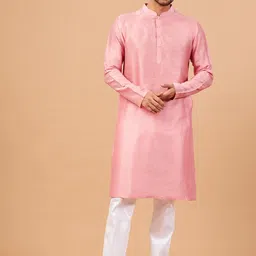 HILO DESIGN Mandarin Collar Silk Straight Kurta-image-76