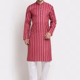 KRAFT INDIA Men Pink Striped Thread Work Kurta-image-76