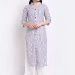 Aarsha Women Blue Striped Straight Fit Cotton Kurta-38