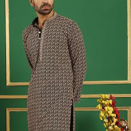 Jompers Geometric Embroidered Mandarin Collar Sequined Pure Cotton Straight Kurta-picture-19