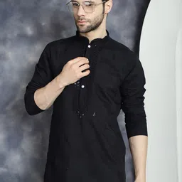 Anouk Ethnic Motifs Embroidered Mandarin Collar Straight Cotton Silk Kurta-15