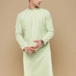 Anouk Green Geometric Embroidered Chikankari Detailed Cotton Straight Kurta-image-17