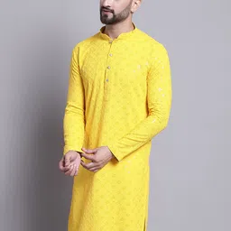 SOJANYA Geometric Embroidered Sequence Mandarin Collar Pure Cotton Kurta-picture-26