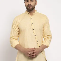 KLOTTHE Men Yellow Pure Cotton Kurta-image-9
